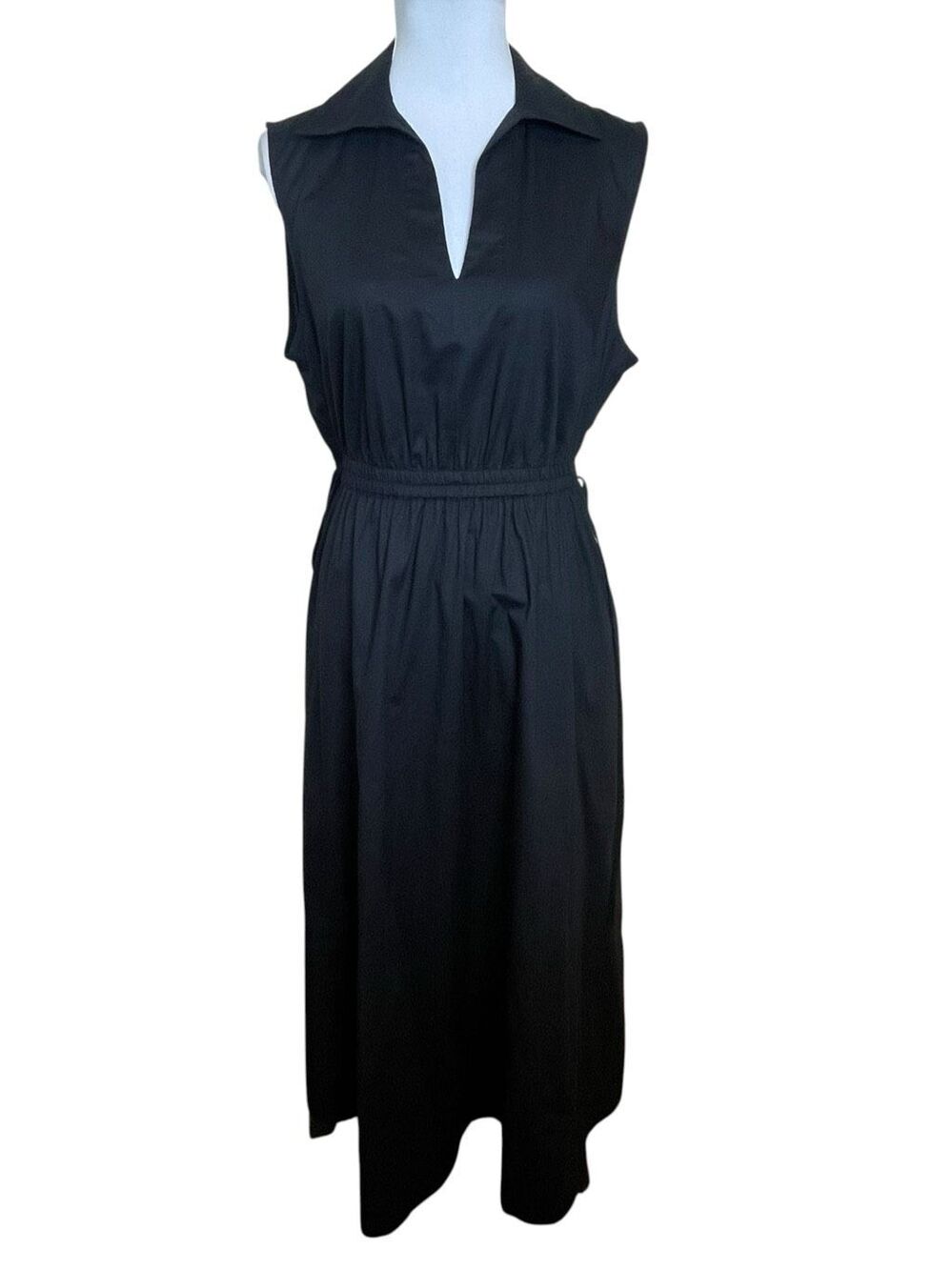 Calvin Klein Women's Cotton Drawstring Sleeveless Midi Dress Black Size 6